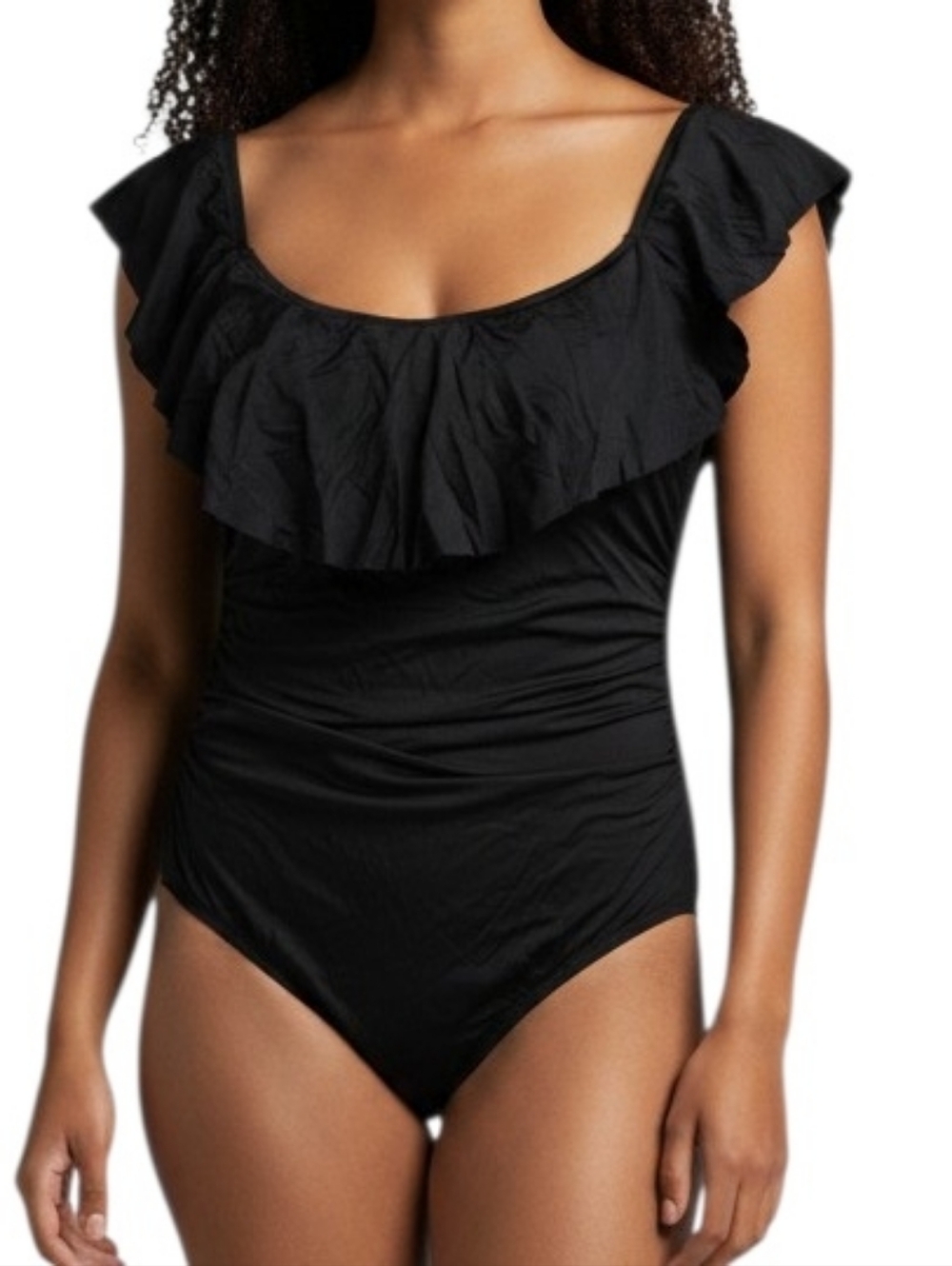 Ruffled Lace-Up Back One-Piece Swimsuit - Black